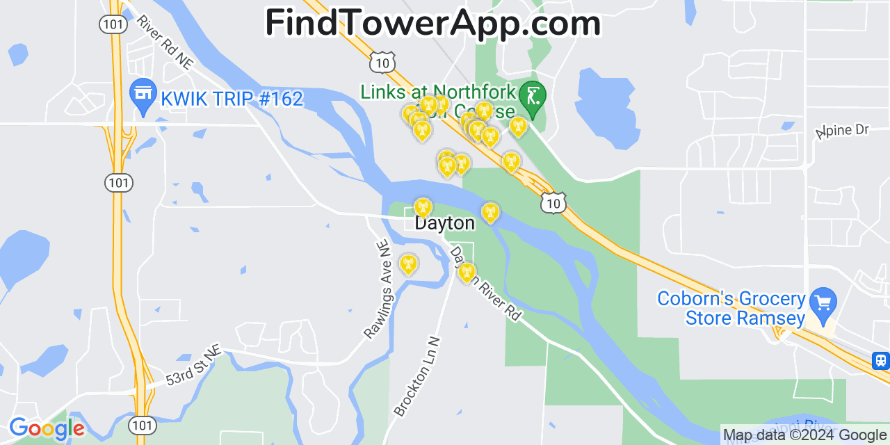 Verizon 4G/5G cell tower coverage map Dayton, Minnesota