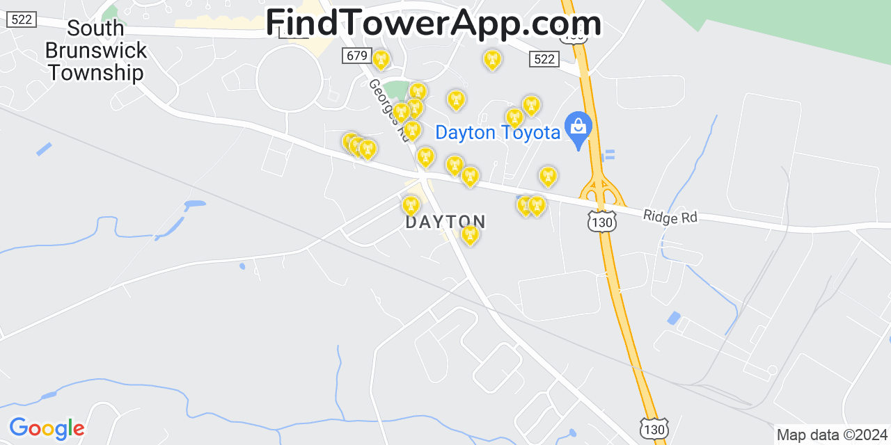 AT&T 4G/5G cell tower coverage map Dayton, New Jersey