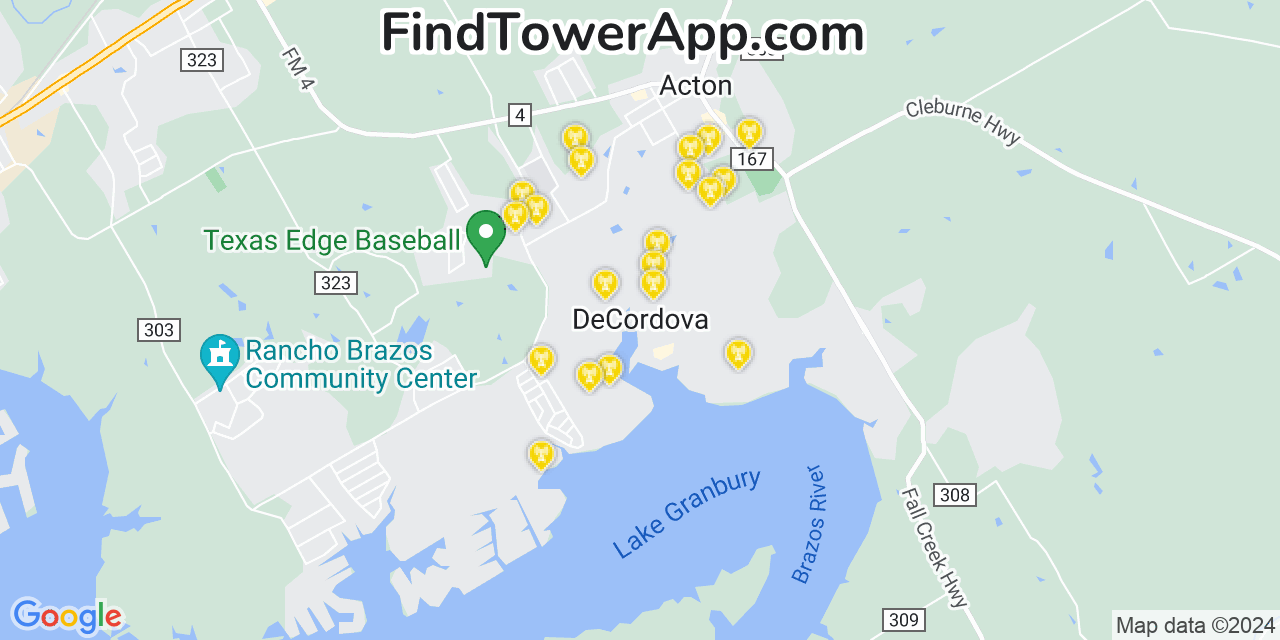 AT&T 4G/5G cell tower coverage map DeCordova, Texas