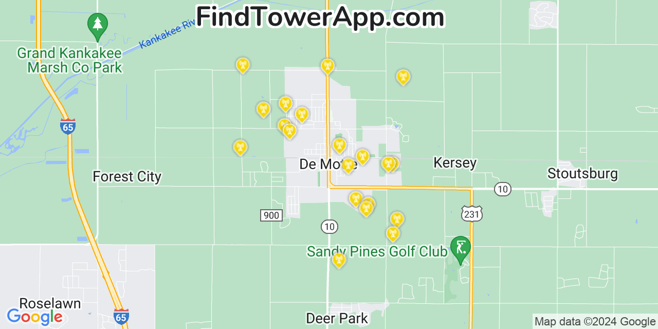 Verizon 4G/5G cell tower coverage map DeMotte, Indiana