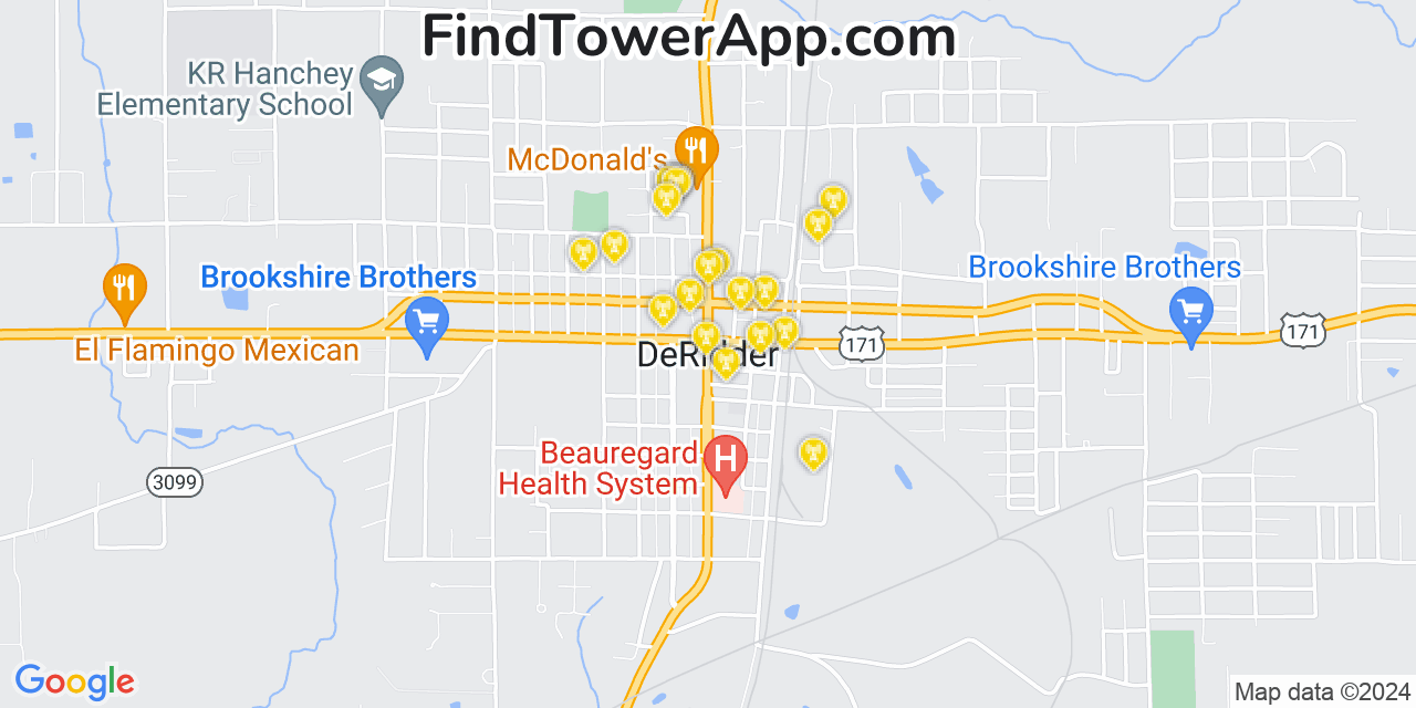 AT&T 4G/5G cell tower coverage map DeRidder, Louisiana