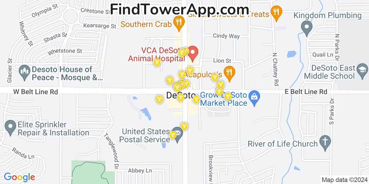 AT&T 4G/5G cell tower coverage map DeSoto, Texas