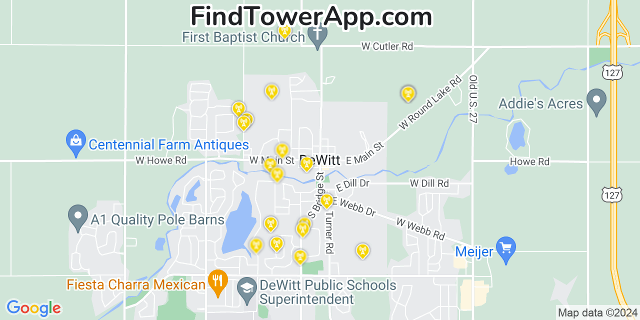 AT&T 4G/5G cell tower coverage map DeWitt, Michigan