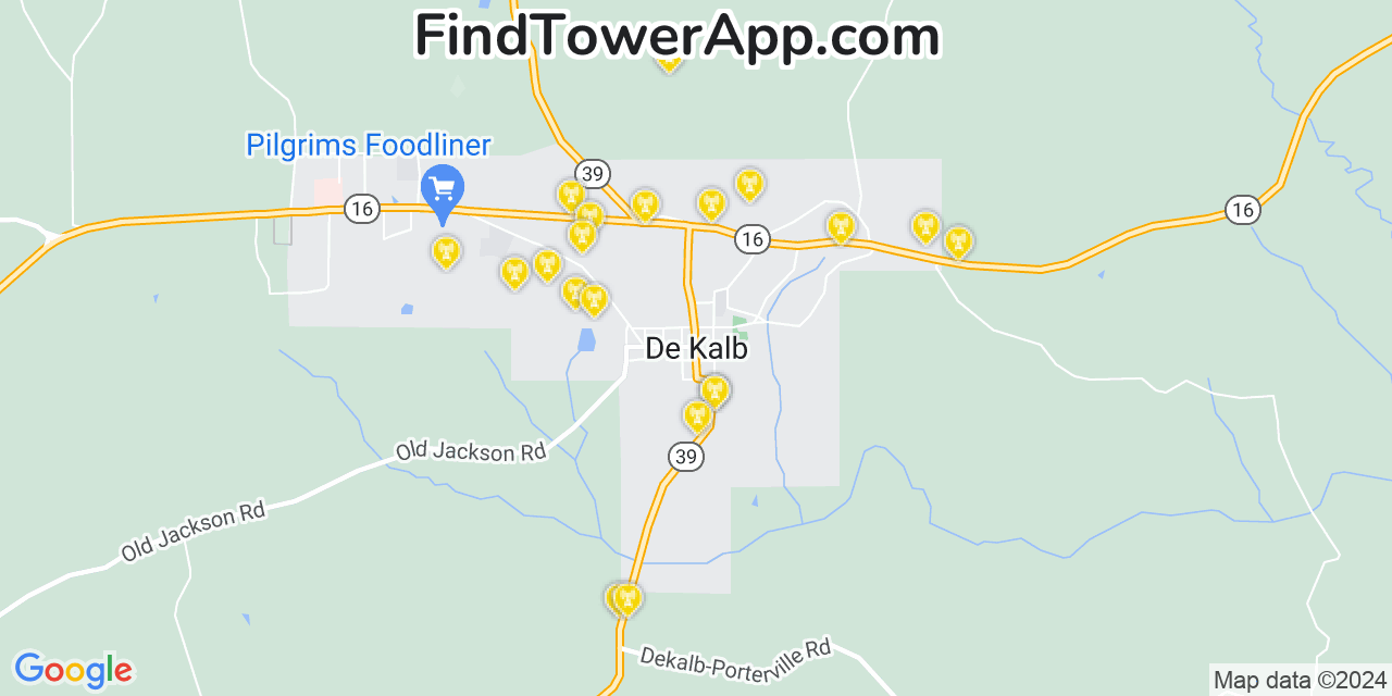 AT&T 4G/5G cell tower coverage map De Kalb, Mississippi