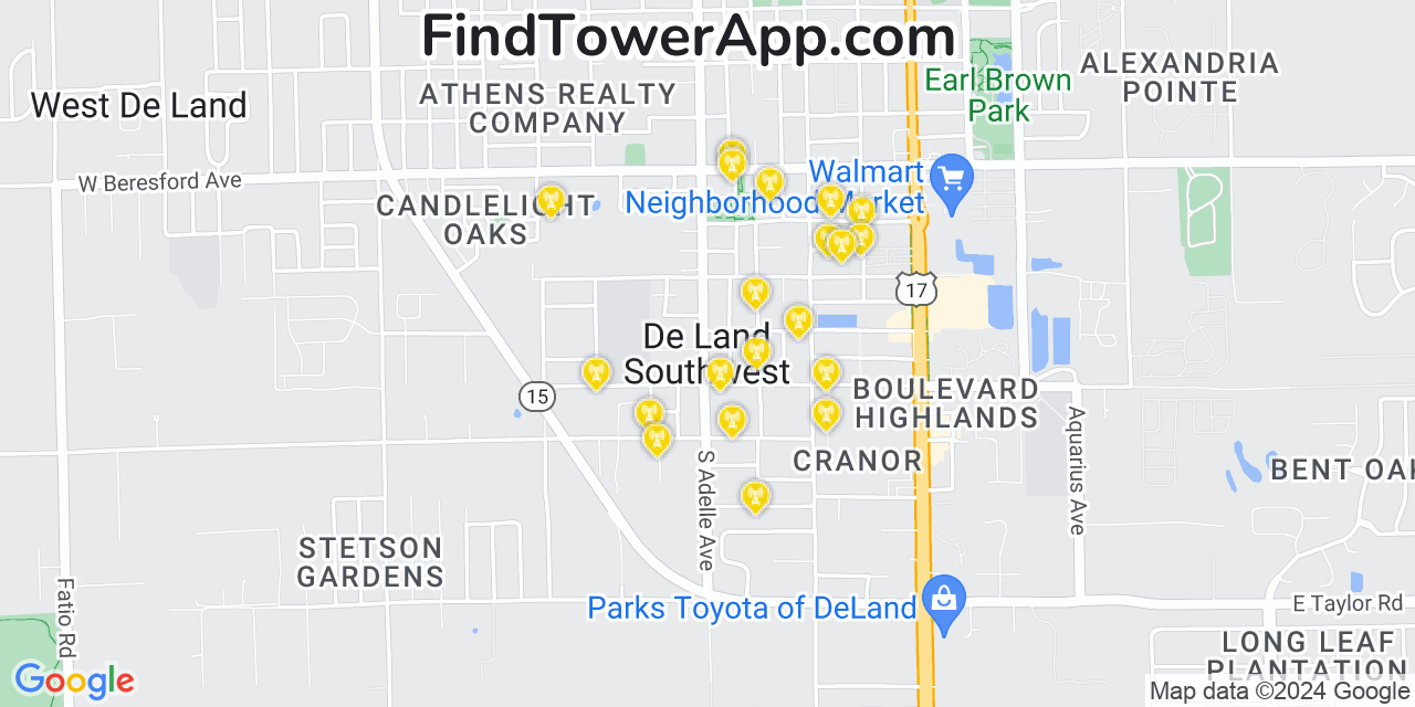 AT&T 4G/5G cell tower coverage map De Land Southwest, Florida