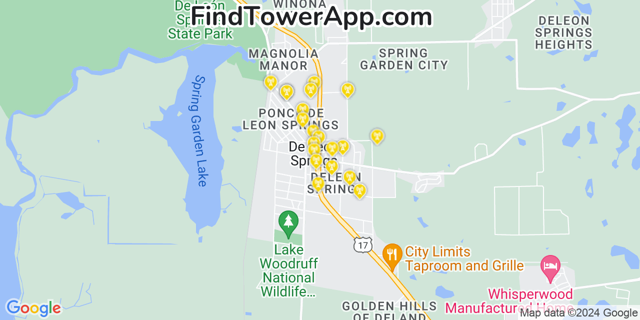 T-Mobile 4G/5G cell tower coverage map De Leon Springs, Florida