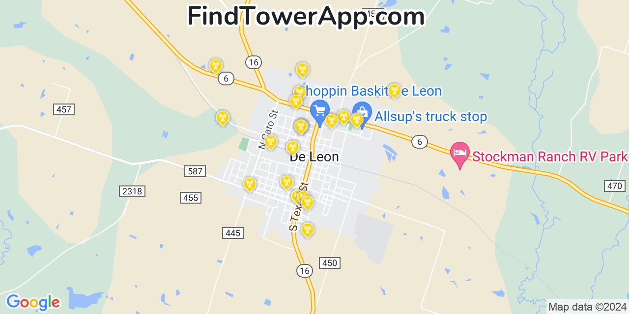 Verizon 4G/5G cell tower coverage map De Leon, Texas