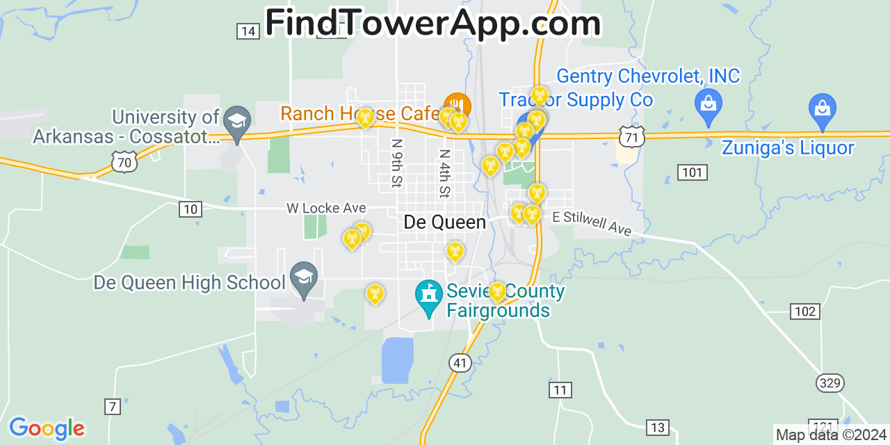 AT&T 4G/5G cell tower coverage map De Queen, Arkansas