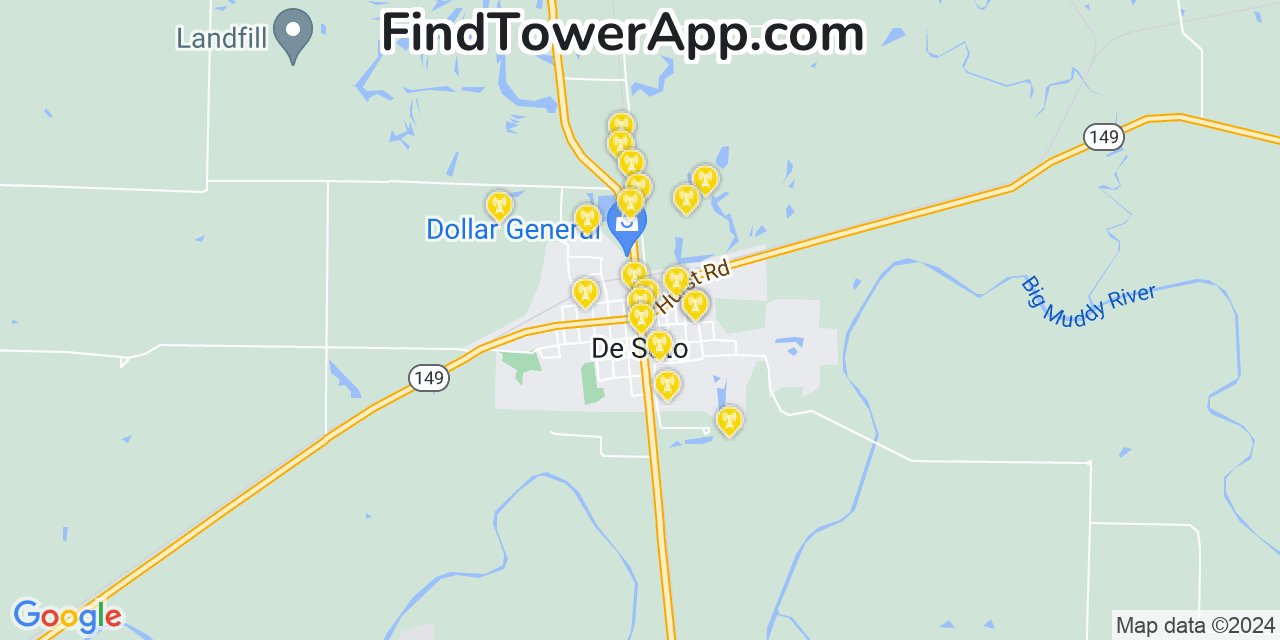 Verizon 4G/5G cell tower coverage map De Soto, Illinois