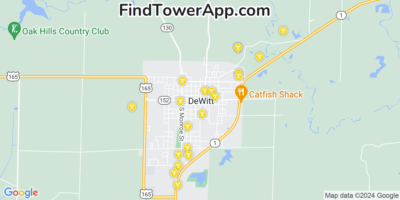 AT&T 4G/5G cell tower coverage map De Witt, Arkansas