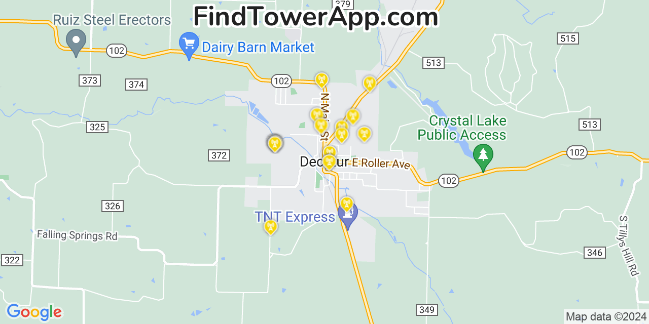 AT&T 4G/5G cell tower coverage map Decatur, Arkansas