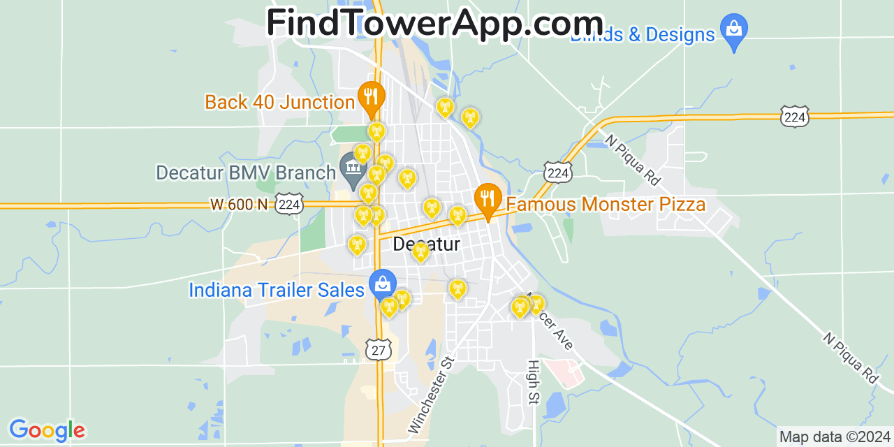 Verizon 4G/5G cell tower coverage map Decatur, Indiana