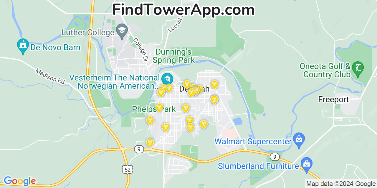 Verizon 4G/5G cell tower coverage map Decorah, Iowa