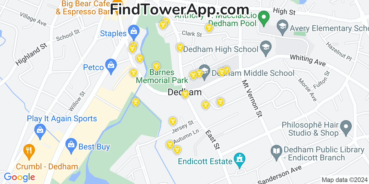 T-Mobile 4G/5G cell tower coverage map Dedham, Massachusetts