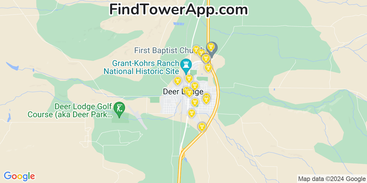 AT&T 4G/5G cell tower coverage map Deer Lodge, Montana