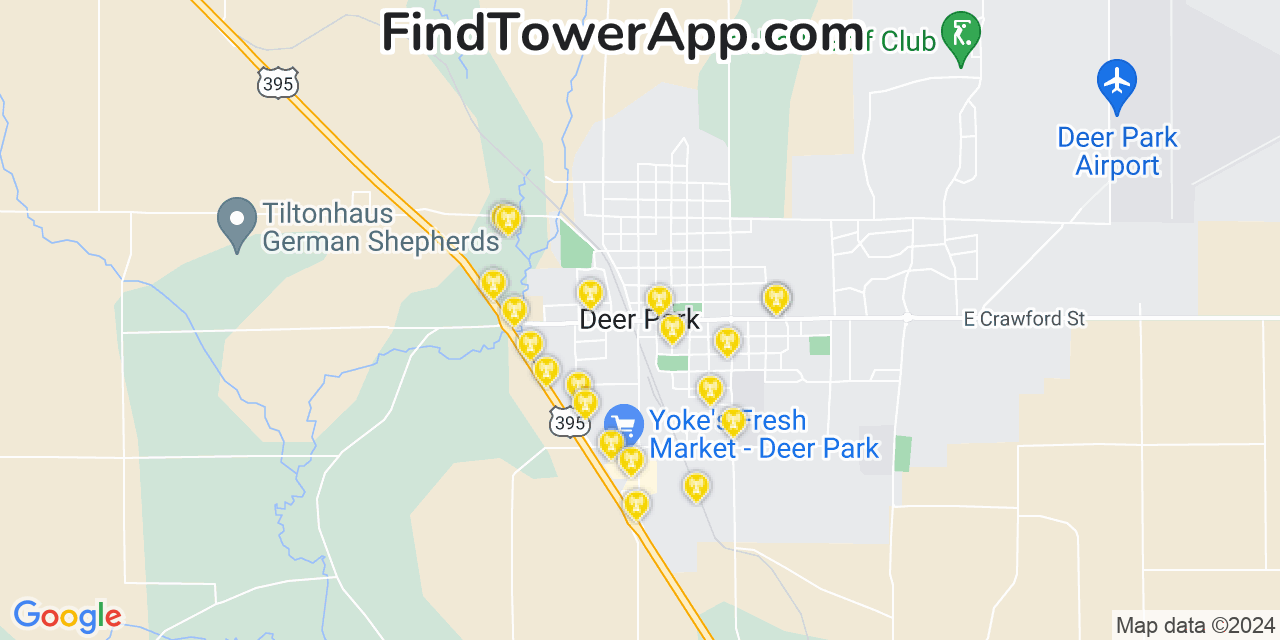 Verizon 4G/5G cell tower coverage map Deer Park, Washington