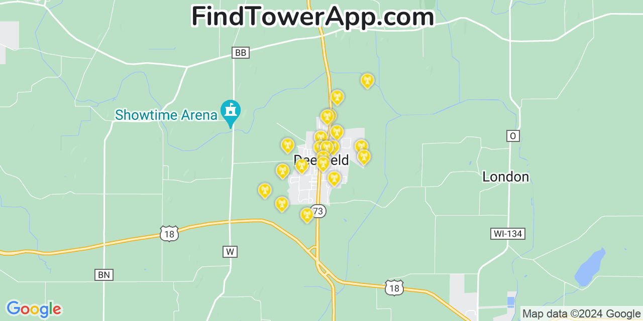 AT&T 4G/5G cell tower coverage map Deerfield, Wisconsin