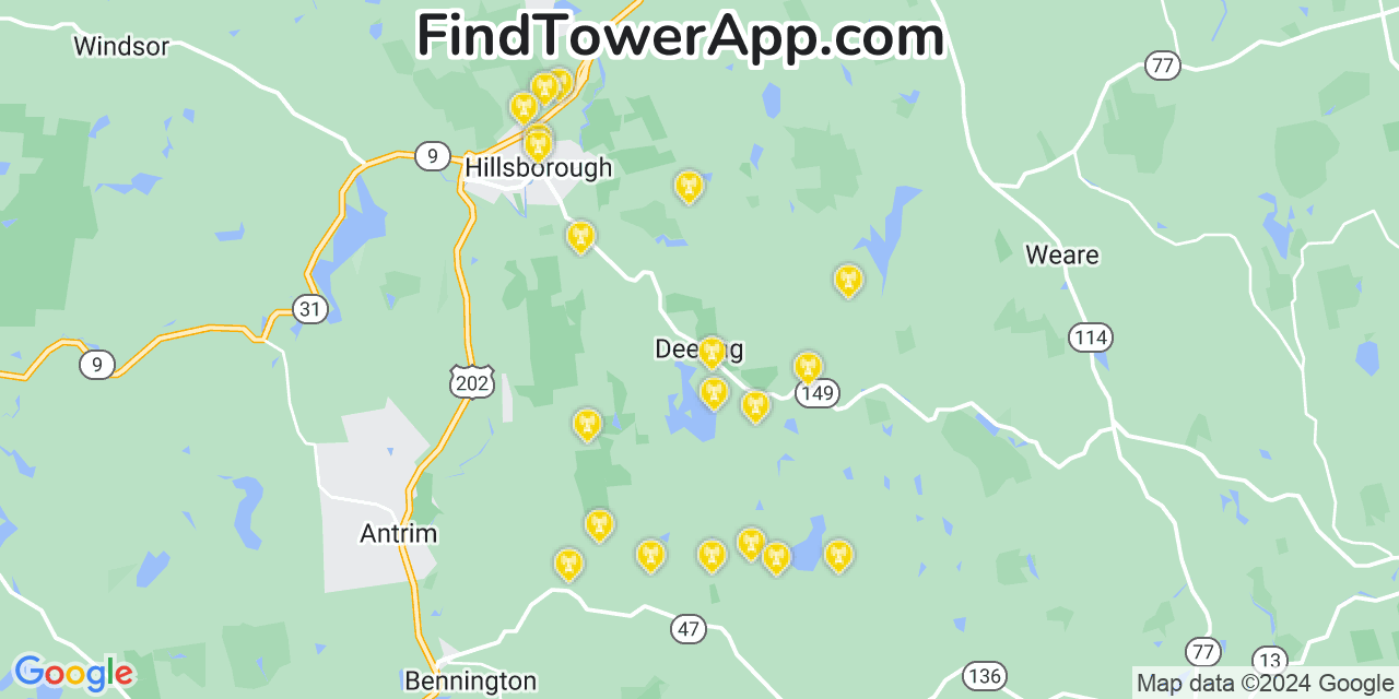 AT&T 4G/5G cell tower coverage map Deering, New Hampshire