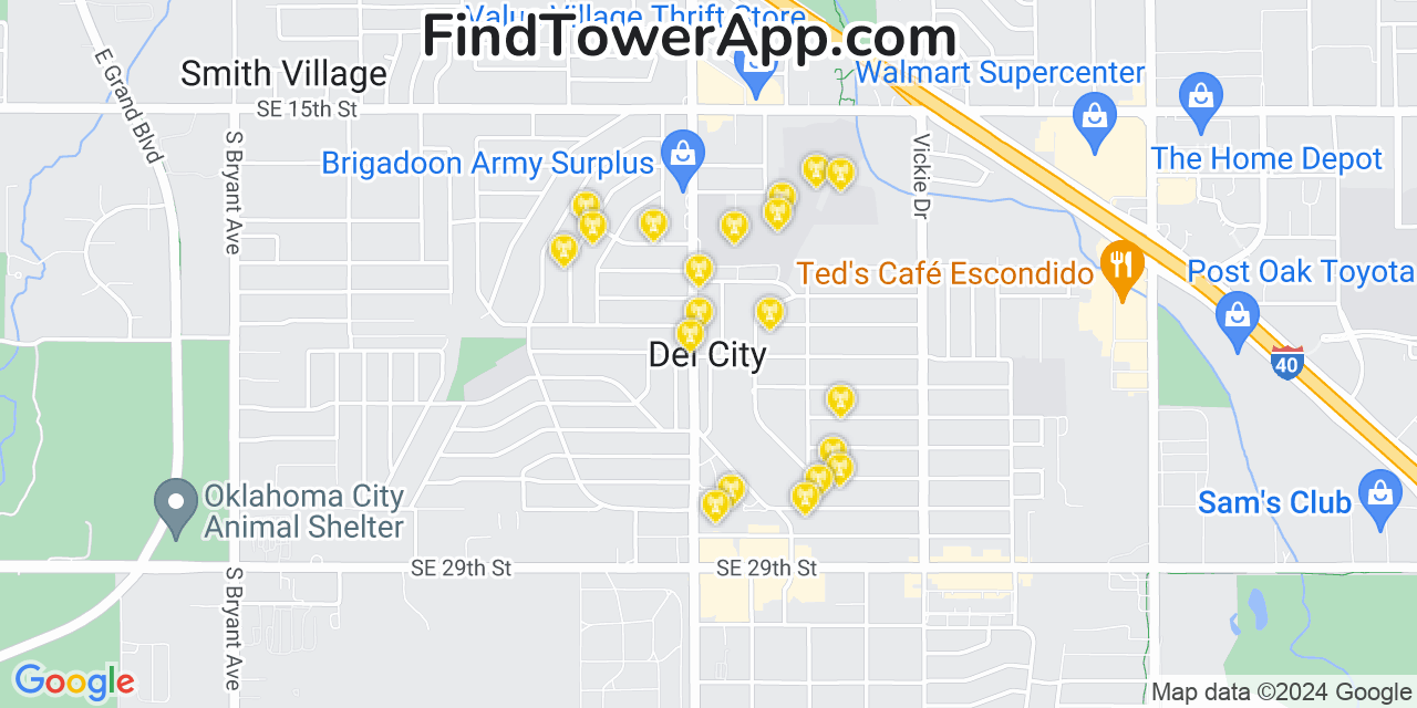 Verizon 4G/5G cell tower coverage map Del City, Oklahoma