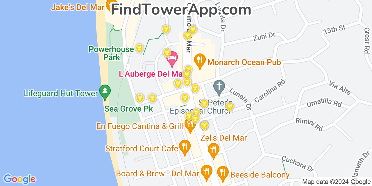 AT&T 4G/5G cell tower coverage map Del Mar, California