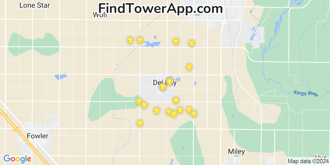 AT&T 4G/5G cell tower coverage map Del Rey, California