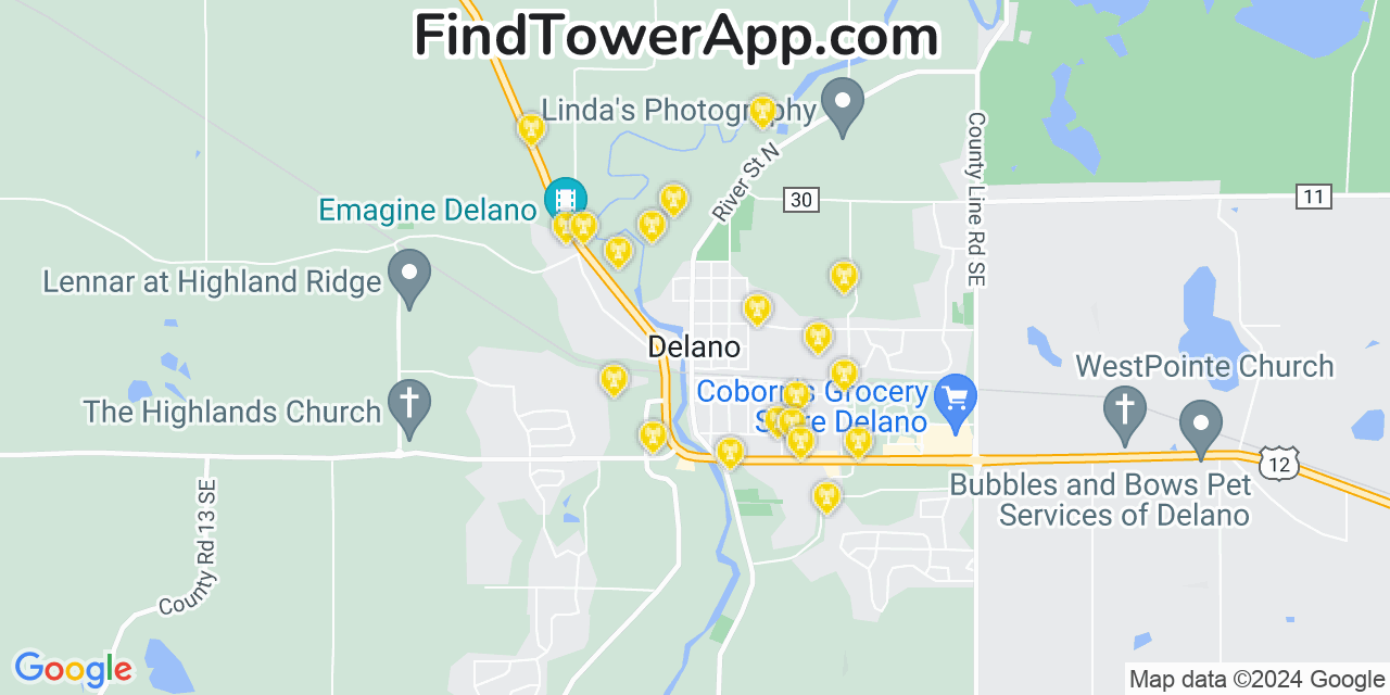 Verizon 4G/5G cell tower coverage map Delano, Minnesota