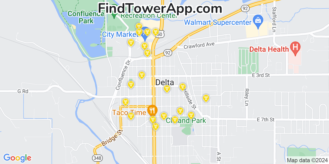 AT&T 4G/5G cell tower coverage map Delta, Colorado