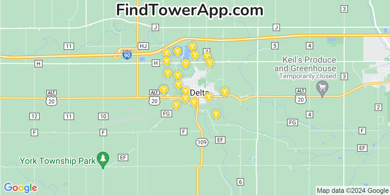 Verizon 4G/5G cell tower coverage map Delta, Ohio