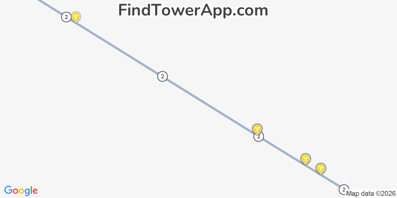 Map showing the 20 primary cell tower locations detected in Deltana, Alaska from AT&T, Verizon, and T-Mobile networks
