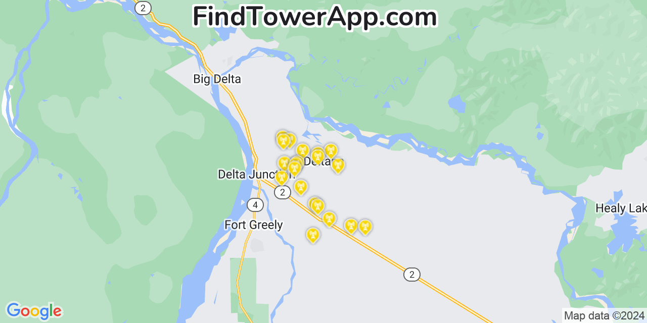 Verizon 4G/5G cell tower coverage map Deltana, Alaska