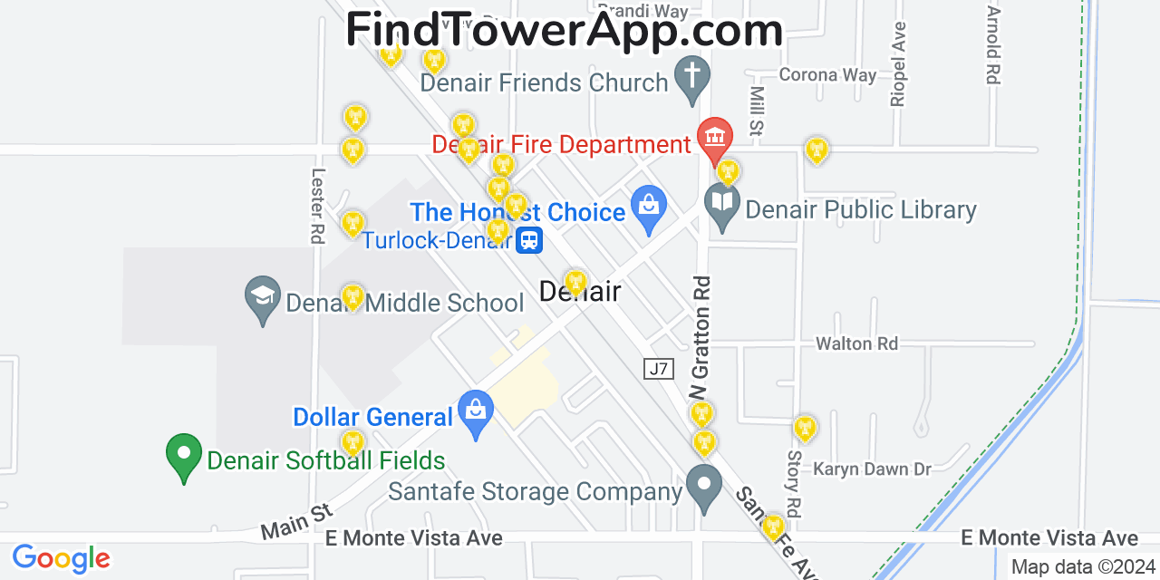 Verizon 4G/5G cell tower coverage map Denair, California