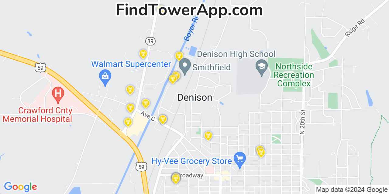 AT&T 4G/5G cell tower coverage map Denison, Iowa