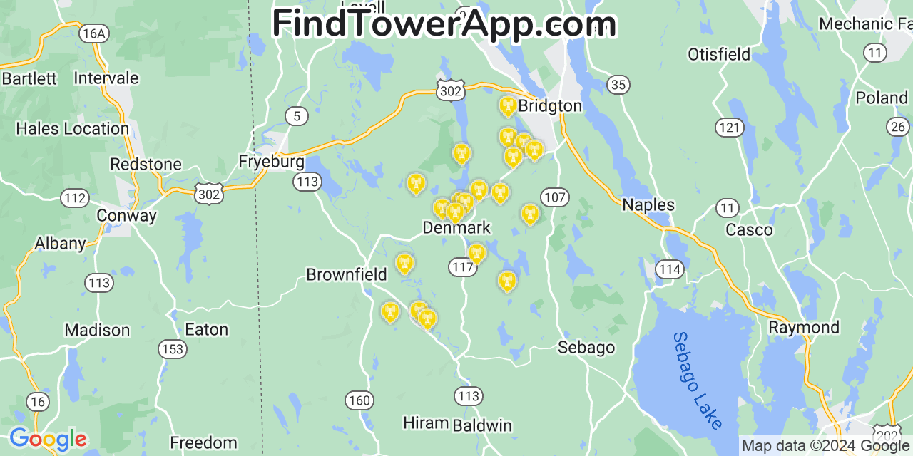 AT&T 4G/5G cell tower coverage map Denmark, Maine