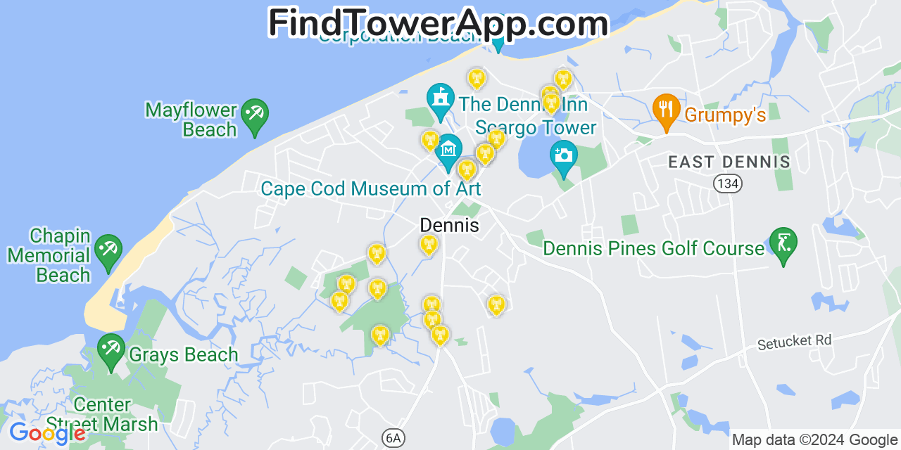 AT&T 4G/5G cell tower coverage map Dennis, Massachusetts