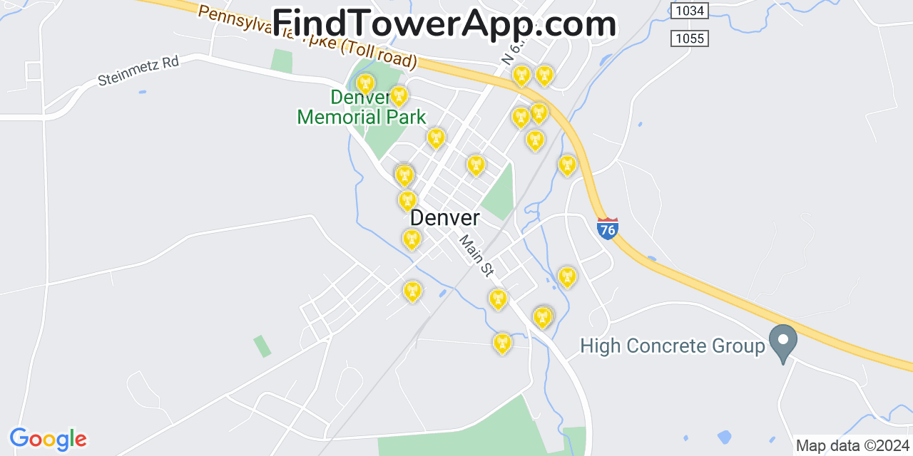 Verizon 4G/5G cell tower coverage map Denver, Pennsylvania