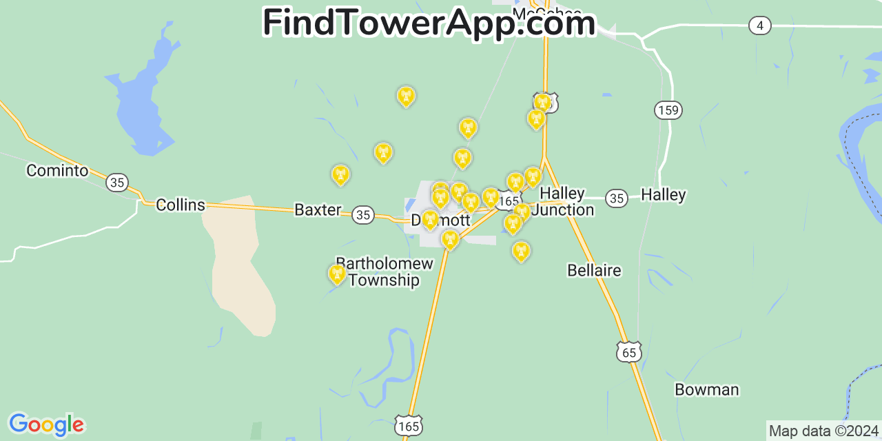 Verizon 4G/5G cell tower coverage map Dermott, Arkansas