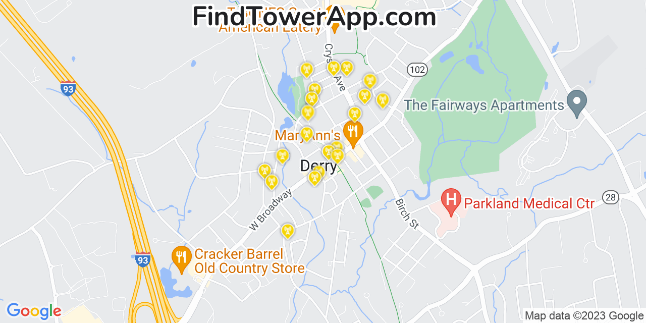 AT&T 4G/5G cell tower coverage map Derry, New Hampshire