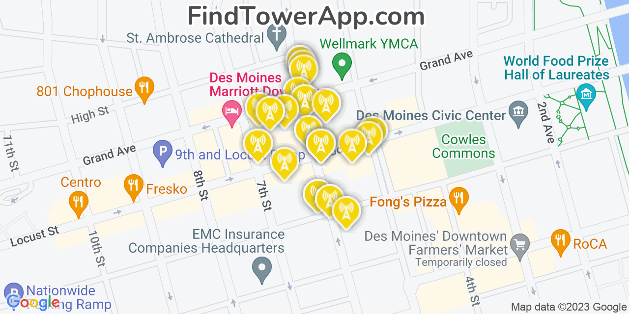 Verizon 4G/5G cell tower coverage map Des Moines, Iowa