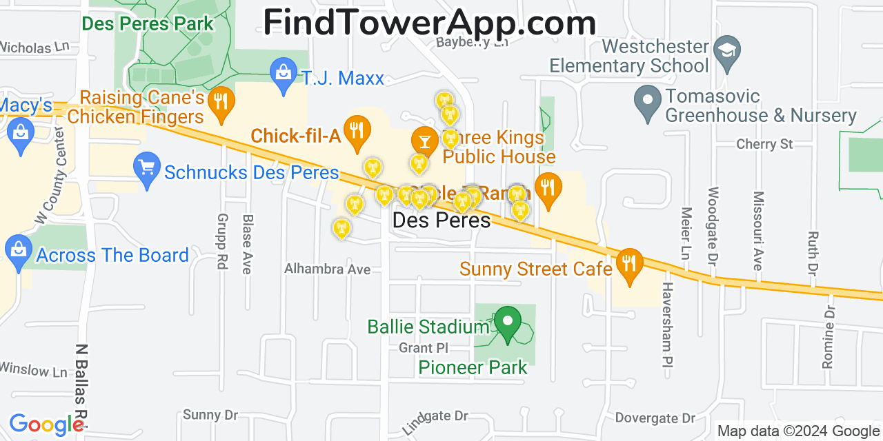 T-Mobile 4G/5G cell tower coverage map Des Peres, Missouri