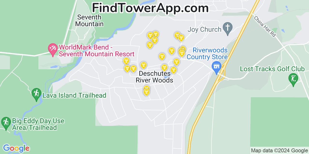 Verizon 4G/5G cell tower coverage map Deschutes River Woods, Oregon