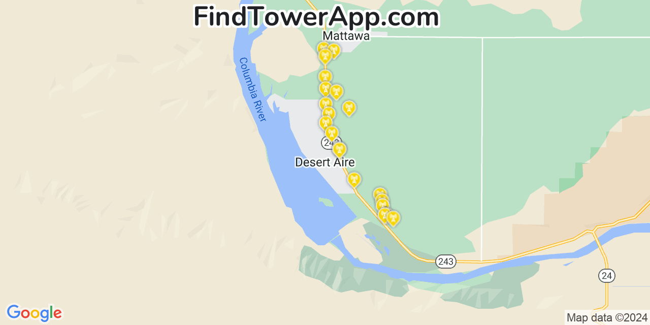 Verizon 4G/5G cell tower coverage map Desert Aire, Washington