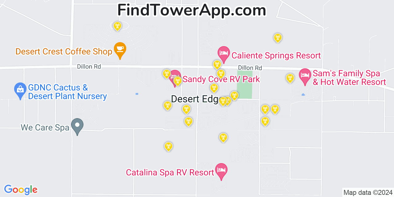 Verizon 4G/5G cell tower coverage map Desert Edge, California