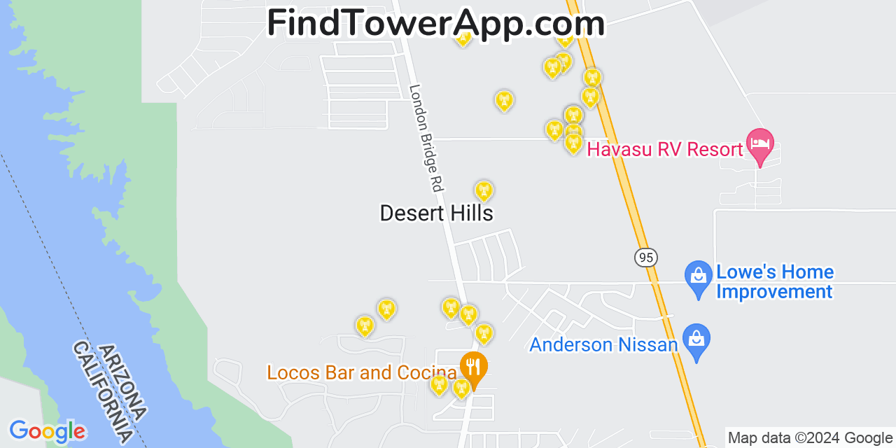 Verizon 4G/5G cell tower coverage map Desert Hills, Arizona