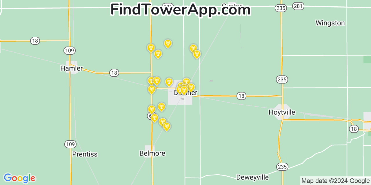 AT&T 4G/5G cell tower coverage map Deshler, Ohio