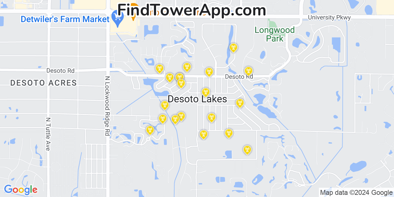 AT&T 4G/5G cell tower coverage map Desoto Lakes, Florida