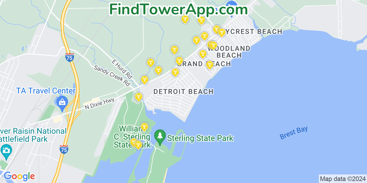 AT&T 4G/5G cell tower coverage map Detroit Beach, Michigan