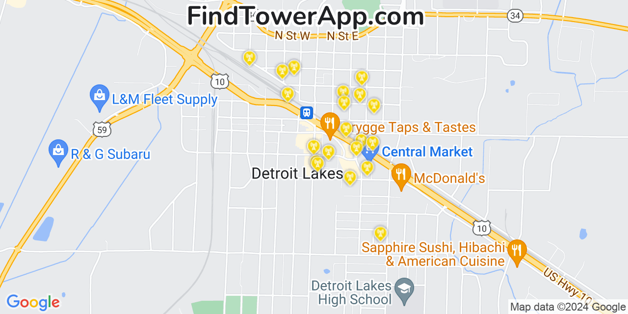 T-Mobile 4G/5G cell tower coverage map Detroit Lakes, Minnesota