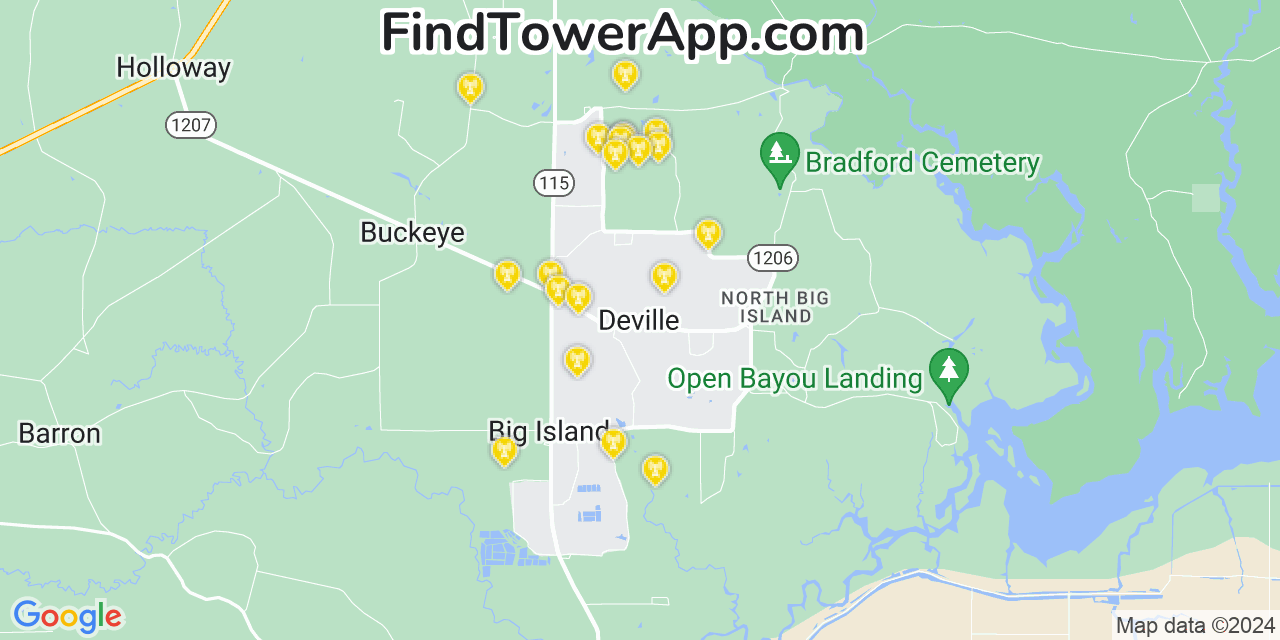 AT&T 4G/5G cell tower coverage map Deville, Louisiana