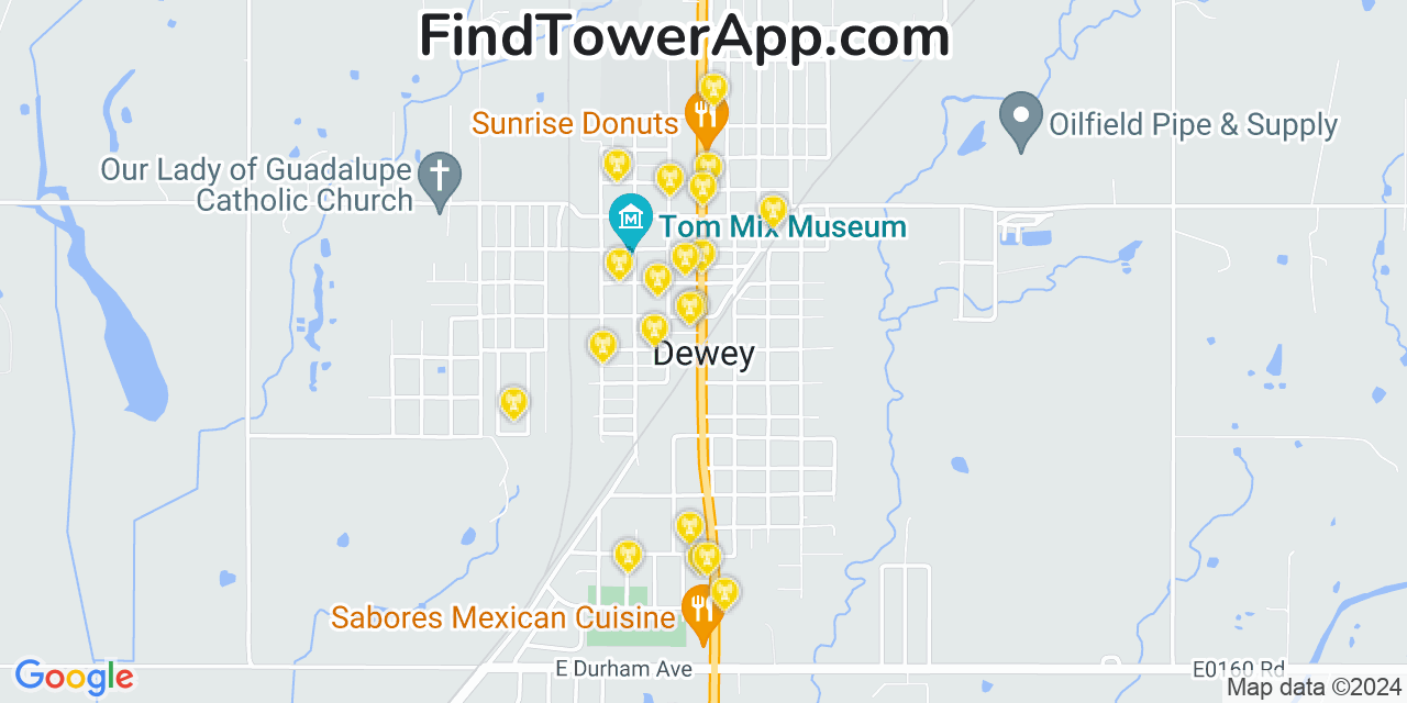 AT&T 4G/5G cell tower coverage map Dewey, Oklahoma