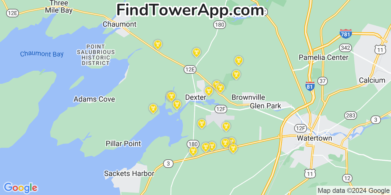 AT&T 4G/5G cell tower coverage map Dexter, New York